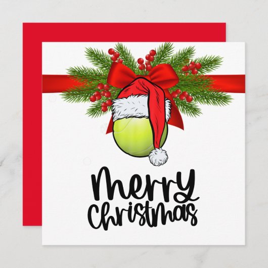 Tenniskerst met tennisbal en kerstmuts H Feestdagenkaart (Voorkant / Achterkant)