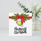 Tenniskerst met tennisbal en kerstmuts H Feestdagenkaart (Staand voorkant)