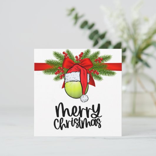 Tenniskerst met tennisbal en kerstmuts H Feestdagenkaart (Staand voorkant)