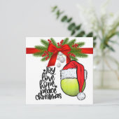 Tenniskerst met tennisbal en kerstmuts H Feestdagenkaart (Staand voorkant)