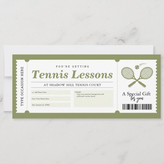 Tennisles cadeaubon certificaat kaart (Voorkant)