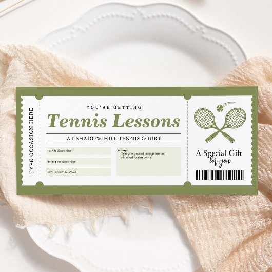 Tennisles cadeaubon certificaat kaart