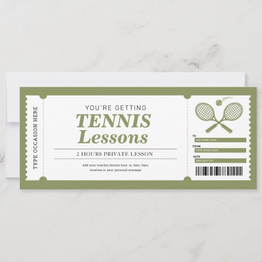Tennisles Giftcertificaat Voucher Kaart (Voorkant)