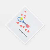 Tennisliefde met tennisbal en racket bruiloft servet (Hoek)