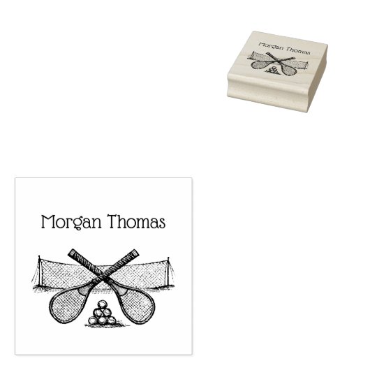 Tennisnet uit de oude doos, Gekruiste Rackets, Bal Rubberstempel (Gestempeld)