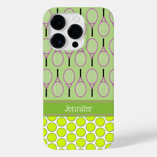 Tennispatroon aangepaste naam roze groen Case-Mate iPhone case (Achterkant)