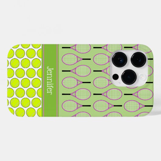 Tennispatroon aangepaste naam roze groen Case-Mate iPhone case (Achterkant (horizontaal))