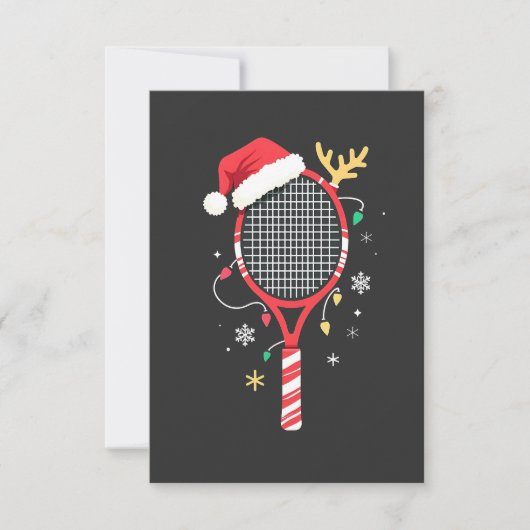 Tennispeddel met kerstmuts en kerstverlichting bedankkaart (Voorkant)