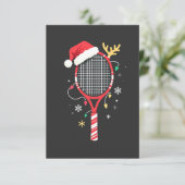 Tennispeddel met kerstmuts en kerstverlichting bedankkaart (Staand voorkant)