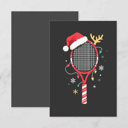 Tennispeddel met kerstmuts en kerstverlichting bedankkaart (Voorkant / Achterkant)