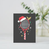 Tennispeddel met kerstmuts en kerstverlichting briefkaart (Staand voorkant)