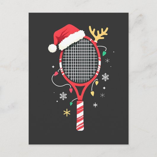 Tennispeddel met kerstmuts en kerstverlichting briefkaart (Voorkant)