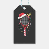 Tennispeddel met kerstmuts en kerstverlichting cadeaulabel (Voorkant)