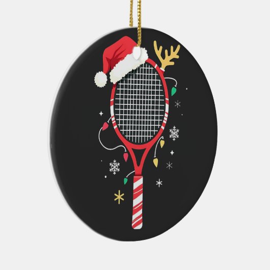 Tennispeddel met kerstmuts en kerstverlichting keramisch ornament (Rechts)