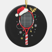 Tennispeddel met kerstmuts en kerstverlichting keramisch ornament (Voorkant)
