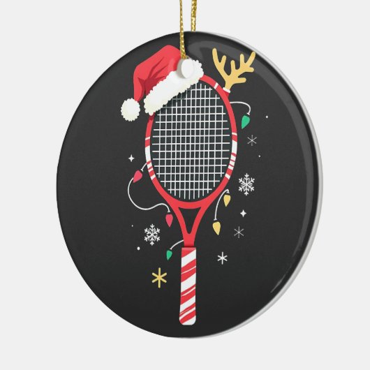 Tennispeddel met kerstmuts en kerstverlichting keramisch ornament (Links)
