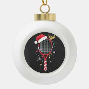 Tennispeddel met kerstmuts en kerstverlichting keramische bal ornament