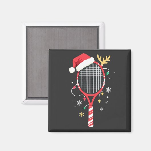 Tennispeddel met kerstmuts en kerstverlichting magneet (Voorkant / Achterkant)