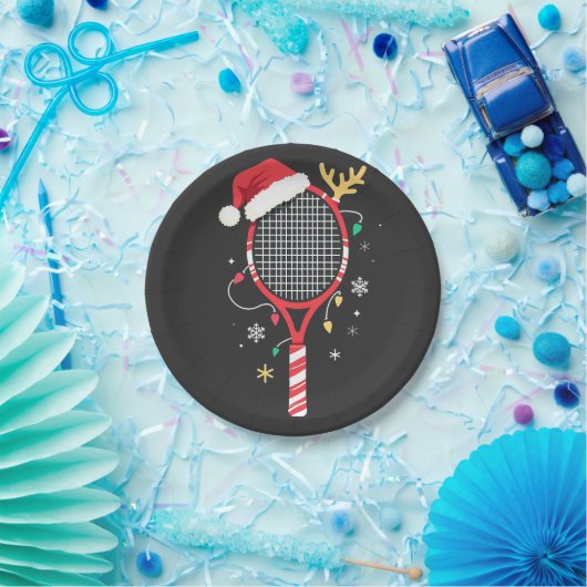 Tennispeddel met kerstmuts en kerstverlichting papieren bordje (Feest)