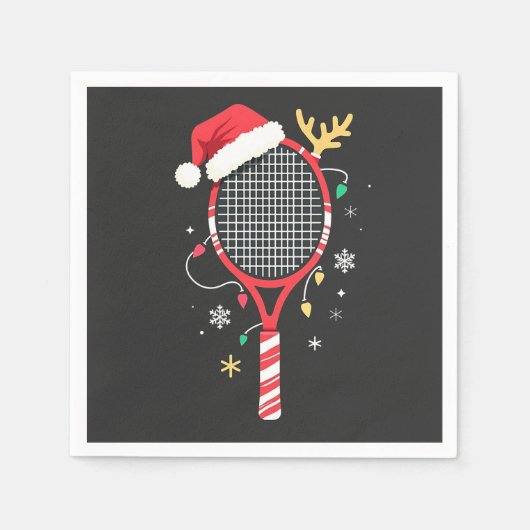 Tennispeddel met kerstmuts en kerstverlichting servet (Voorkant)