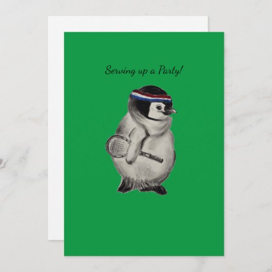 Tennispinguïn met Racket Party Uitnodiging (Voorkant / Achterkant)