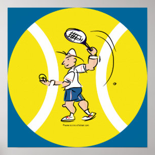 Tennisposter met cartoon en gele bal poster