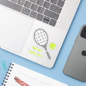 Tennisracket en bal grijs en groen sticker (Laptop met iPhone)