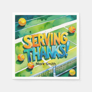 Tennisracket en bal op het veld Bedankt feest Servet