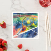 Tennisracket en bal op het veld Bedankt feest Servet (Insitu)