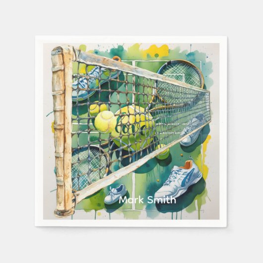 Tennisracket en bal op het veld Bedankt feest Servet (Voorkant)