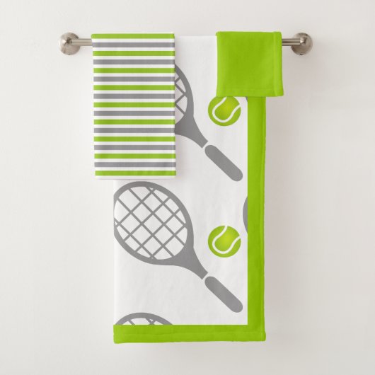 Tennisracket en bal, rand en strepen bad handdoek (Insitu)