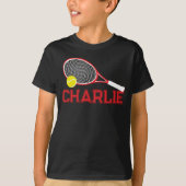 Tennisracket en bal rood wit grafisch aangepast t-shirt (Voorkant)