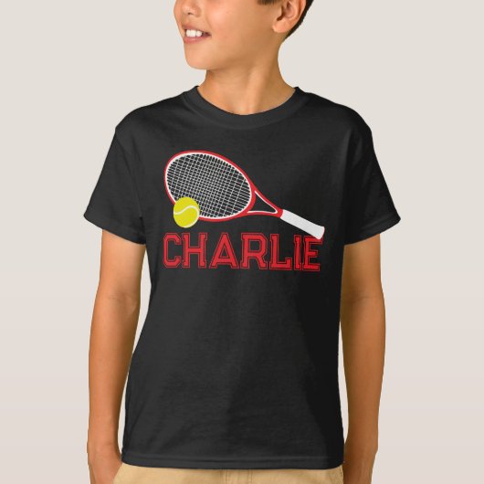 Tennisracket en bal rood wit grafisch aangepast t-shirt (Voorkant)