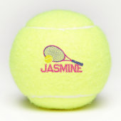 Tennisracket en bal roze blauw grafisch op maat (Voorkant)