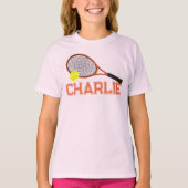 Tennisracket en bal sinaasappel graphic custom t-shirt (Voorkant)