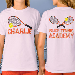 Tennisracket en bal sinaasappel graphic custom t-shirt