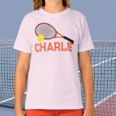 Tennisracket en bal sinaasappel graphic custom t-shirt