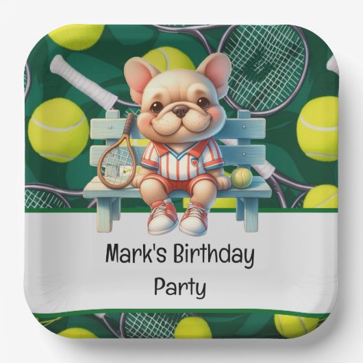 Tennisracket en bal voor tennisliefhebbers papieren bordje (Voorkant)