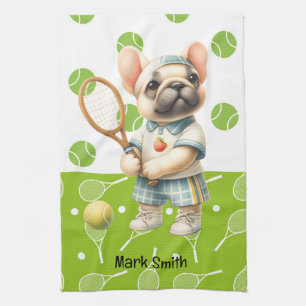 Tennisracket en balletje voor hondenliefhebber theedoek