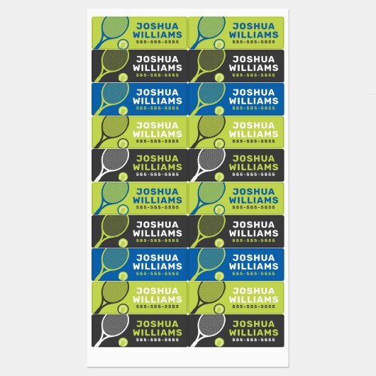 Tennisracket en balnaam telefoonnummer woning labels (Vel)