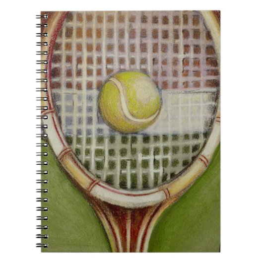 Tennisracket met bal op de baan notitieboek (Voorkant)