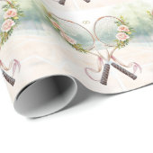 Tennisracket met bloemen cadeaupapier (Rol Hoek)
