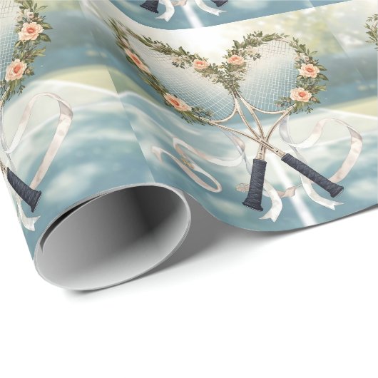 Tennisracket met bloemen cadeaupapier (Rol Hoek)