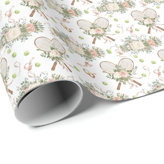 Tennisracket met bloemen cadeaupapier (Rol Hoek)