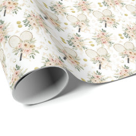 Tennisracket met bloemen cadeaupapier