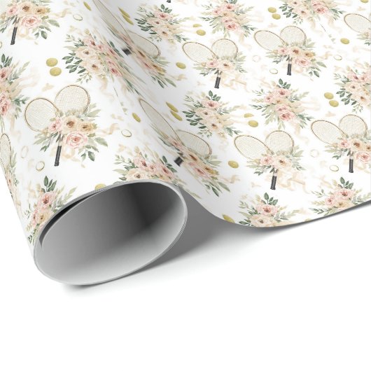 Tennisracket met bloemen cadeaupapier (Rol Hoek)