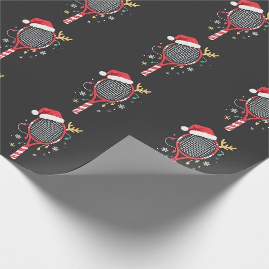 Tennisracket met Kerstmanhoed en Kerstverlichting Cadeaupapier (Hoek)