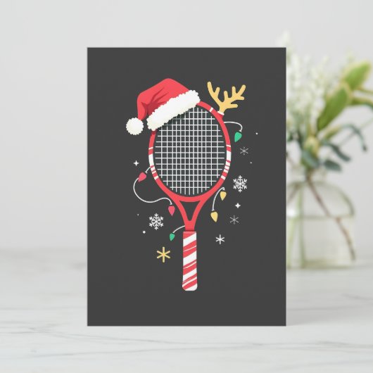 Tennisracket met Kerstmanhoed en Kerstverlichting Kaart (Staand voorkant)