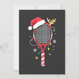 Tennisracket met Kerstmanhoed en Kerstverlichting Kaart