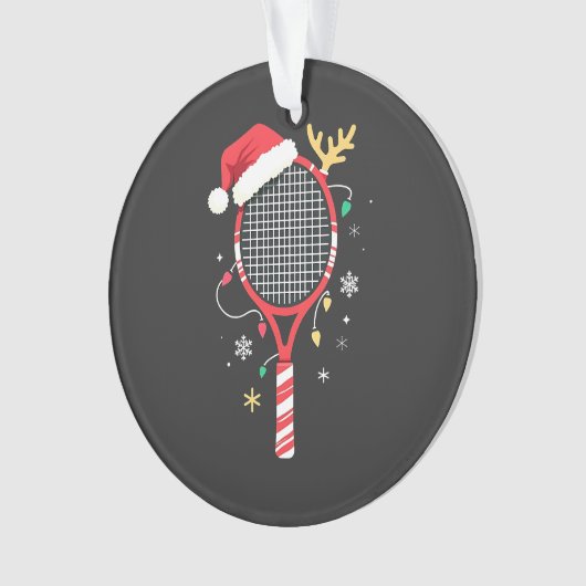Tennisracket met Kerstmanhoed en Kerstverlichting Ornament (voorkant)